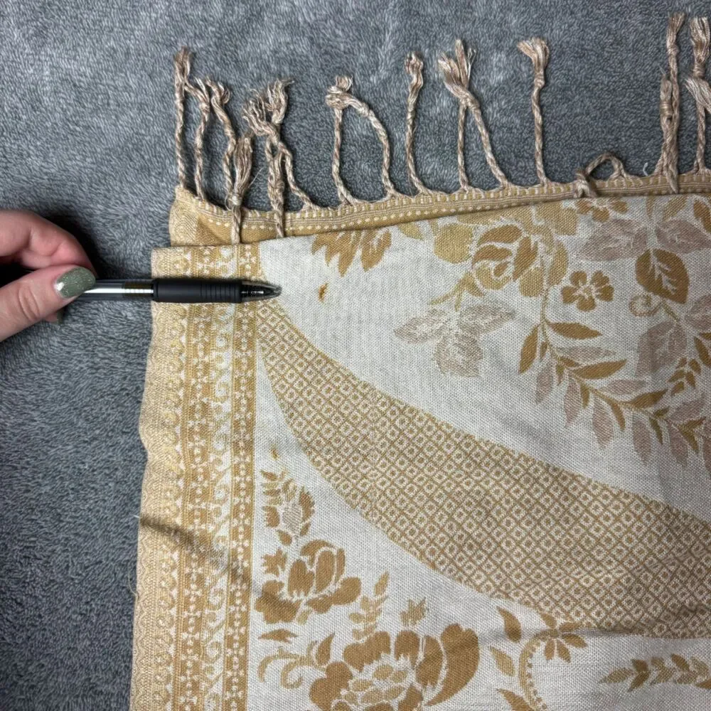 Vintage Beige Cream Floral Jacquard Fringe Scarf Shawl Wrap Boho Elegant